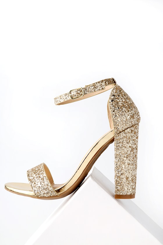 Perrie Light Gold Glitter Ankle Strap Heels 4