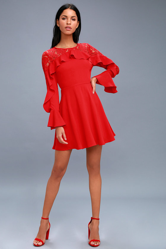 Secret Kiss Red Lace Long Sleeve Dress 2