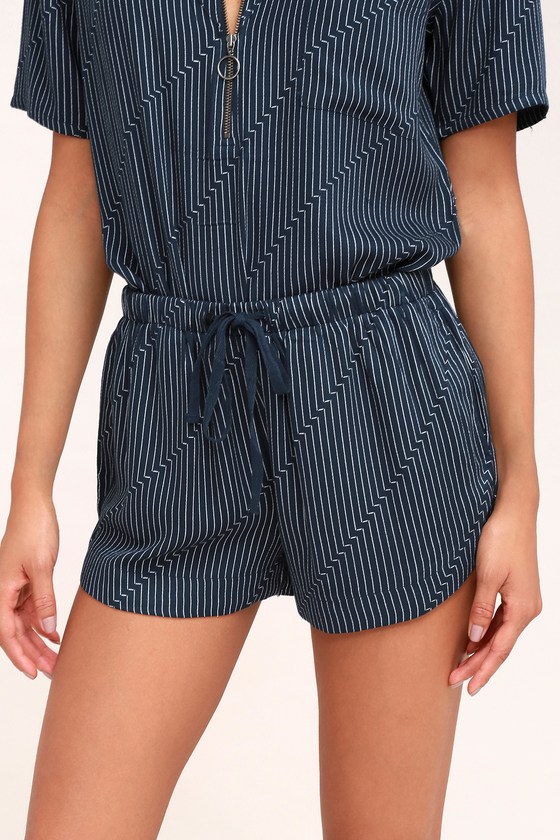 navy blue and white striped shorts