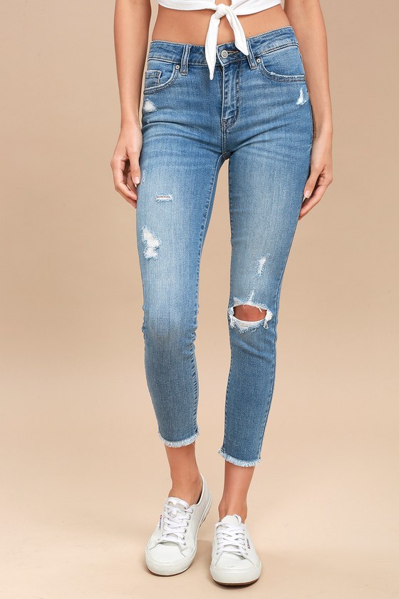 distressed light ultra high waisted slim fit jeans