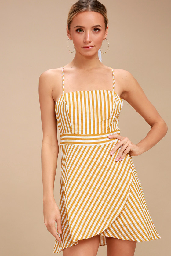 yellow white striped dress