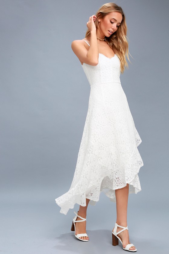 Saunter Along White Lace Midi Dress 2