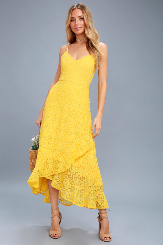 Saunter Along Yellow Lace Midi Dress 2