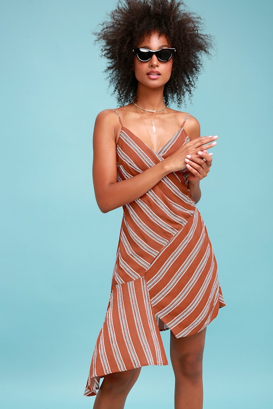Trip to Tulum Rust Orange Striped Midi Dress 3