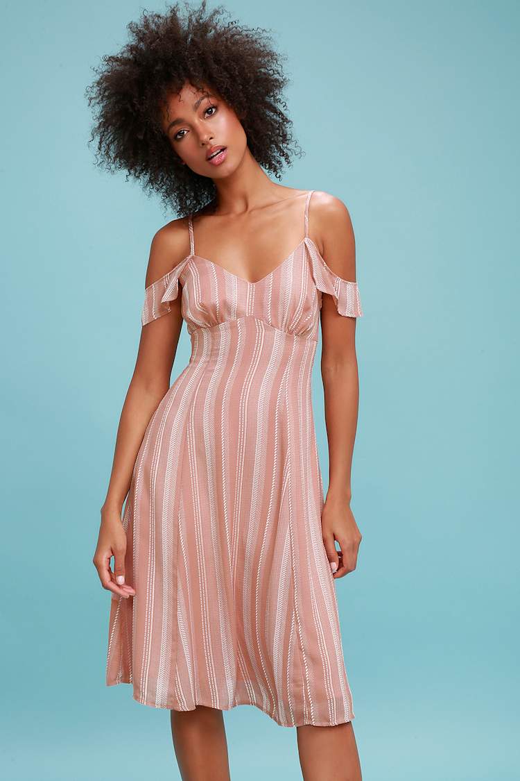 knee length dresses for ladies Entro Off Shoulder Sheer Mesh Mini Midi Dress
