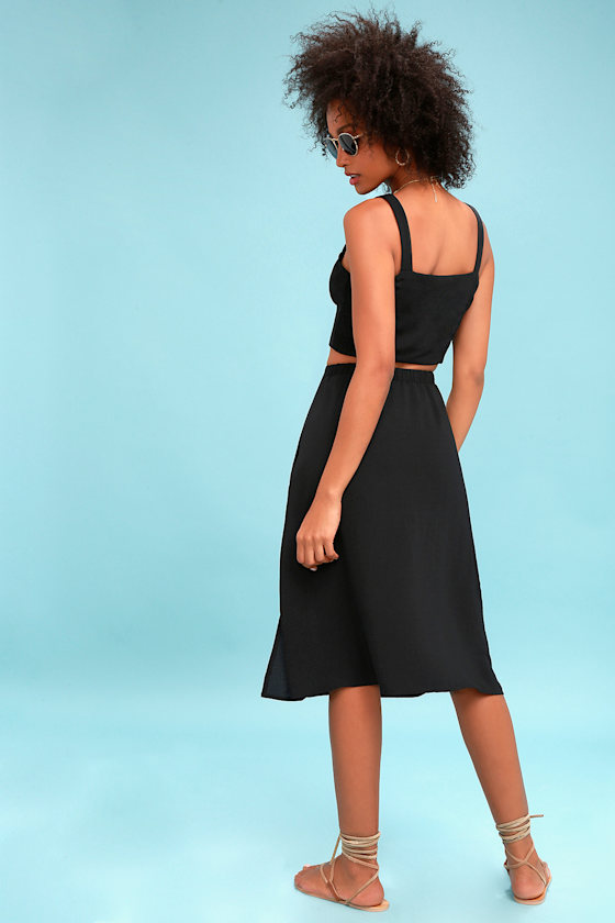 Cute Black TwoPiece Dress TwoPiece Midi Dress