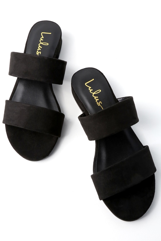 black suede flip flops