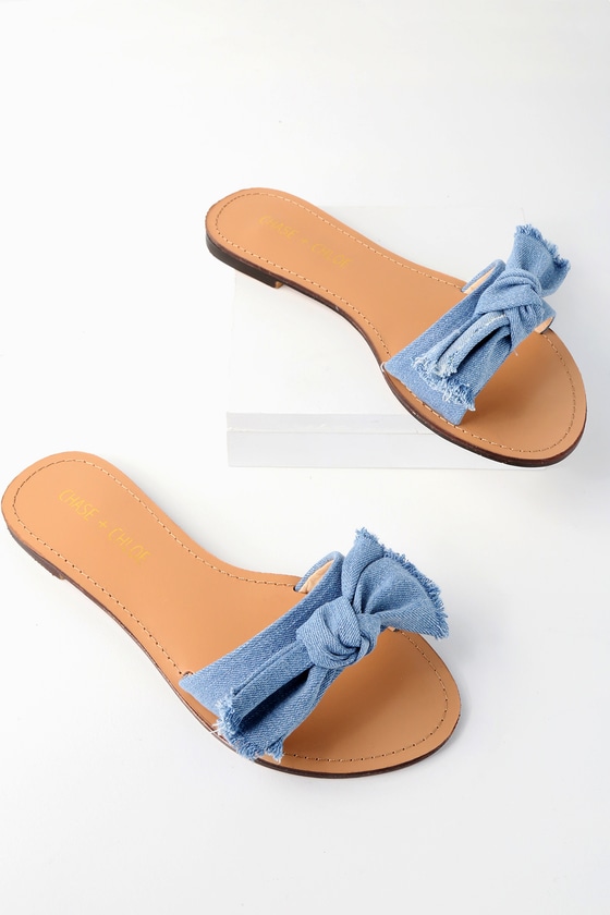 women's stylish denim slides