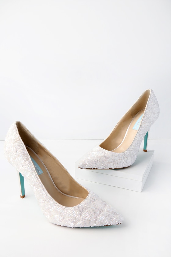 Clair Ivory Satin Beaded Pumps