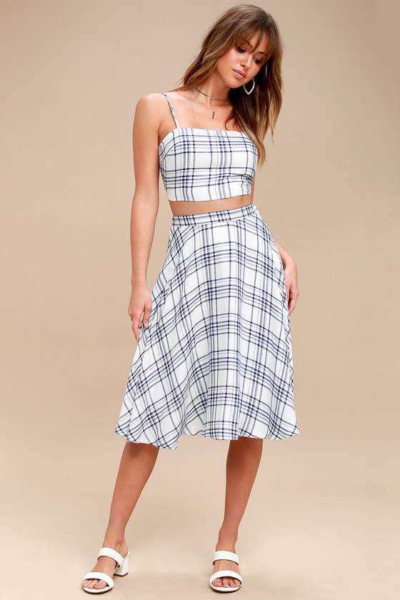 Cute Plaid Two-Piece Dress - Two-Piece Plaid Midi Dress - Lulus