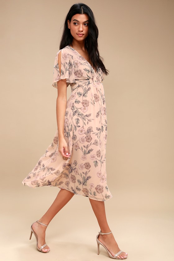 ASTR the Label Azalea - Floral Print Dress - Pink Midi Dress - Lulus