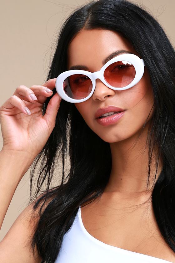 Cool Oval Sunglasses White Sunglasses Trendy Sunglasses Lulus