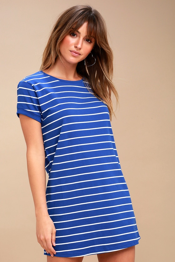 royal blue and white striped dress