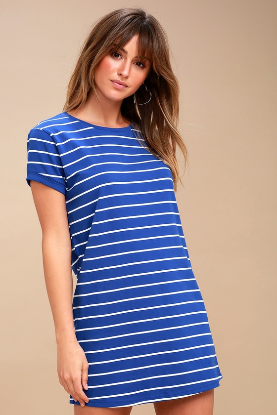 Cafe Society Royal Blue Striped Shirt Dress