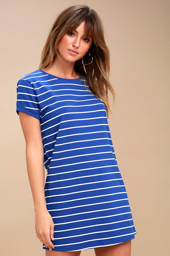 Cafe Society Royal Blue Striped Shirt Dress 2