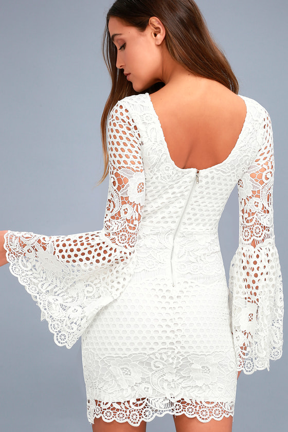 long sleeve long white lace dress