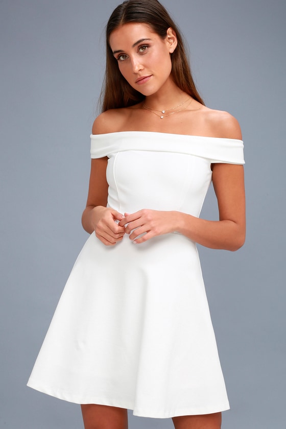 Cute White Dress Off Shoulder Dress LWD Skater Dress Cute White Dress Off Shoulder Dress LWD Skater Dress