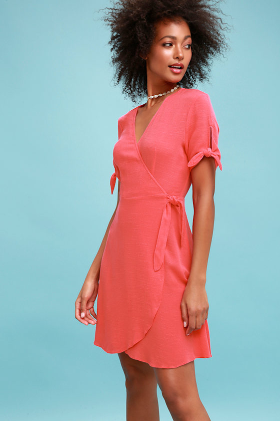 My Philosophy Coral Pink Wrap Dress 3
