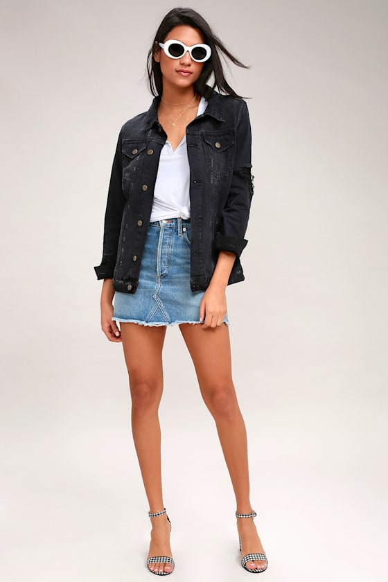 Chartres Washed Black Distressed Denim Jacket 1