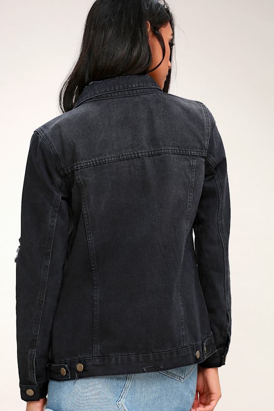 EVIDNT Chartres - Washed Black Distressed Denim Jacket - Lulus