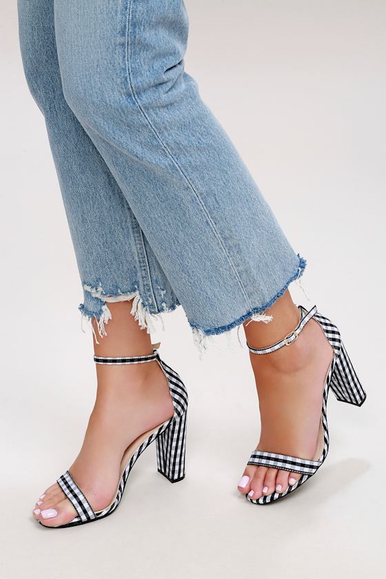 Taylor Black Gingham Ankle Strap Heels 1
