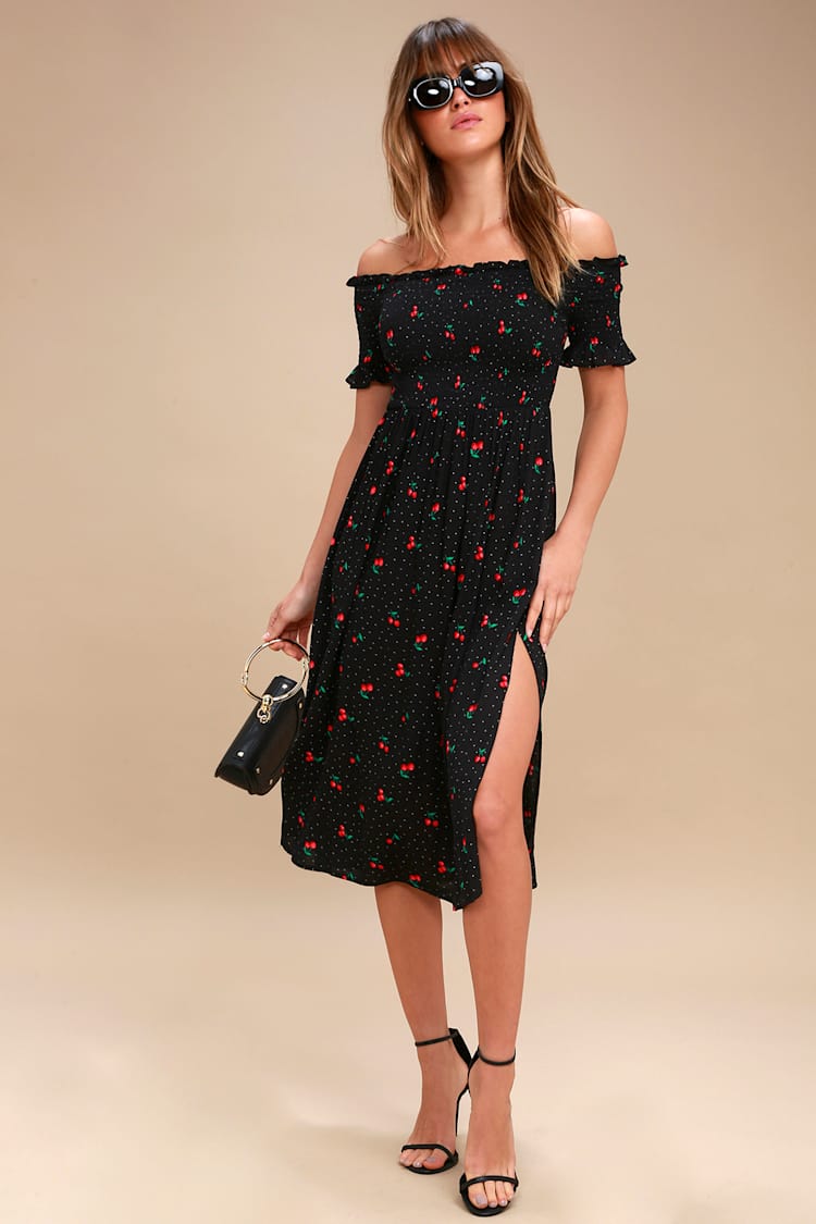 Chic Cherry Dress - Midi Dress - Off-the-Shoulder Dress - Lulus Chic Cherry Dress - Midi Dress - Off-the-Shoulder Dress - Lulus