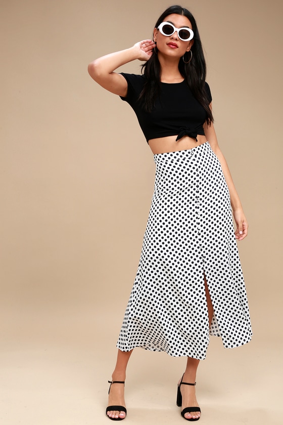 White Polka Dot Skirt - Black and White Polka Dot Midi Skirt