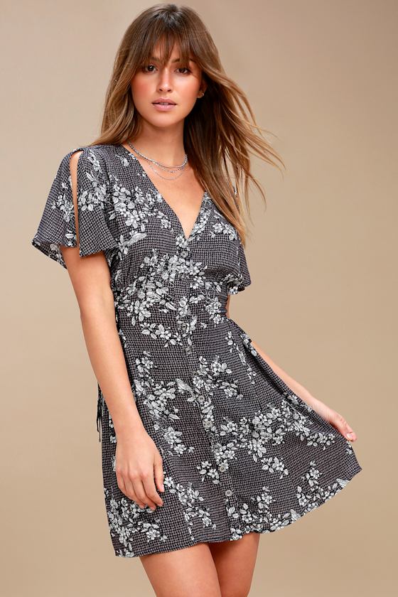 navy blue print dress