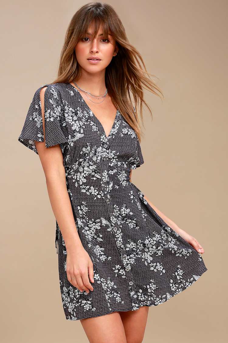 Completely Captivating Navy Blue Floral Print Skater Dress