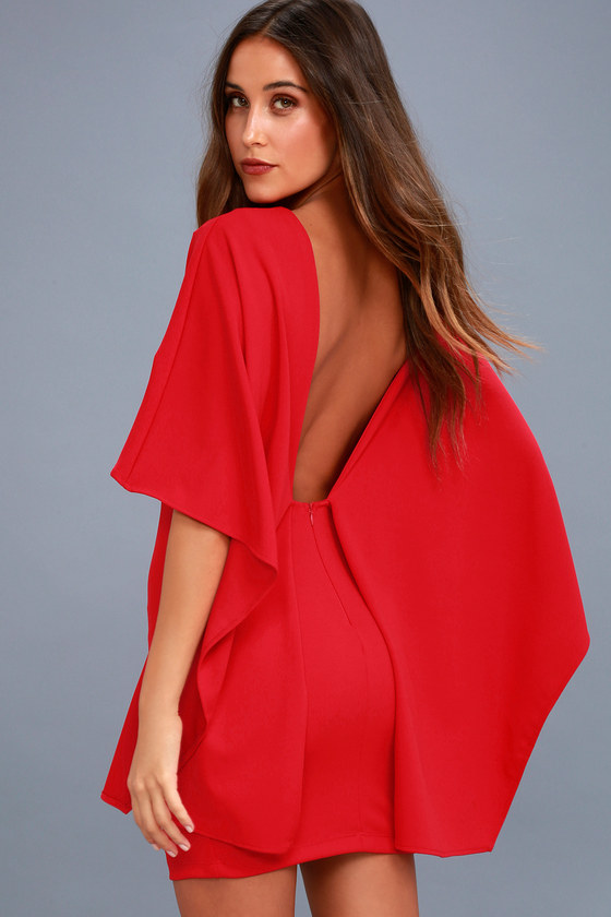 Red Dress - Backless Dress - Cape Dress - Lulus