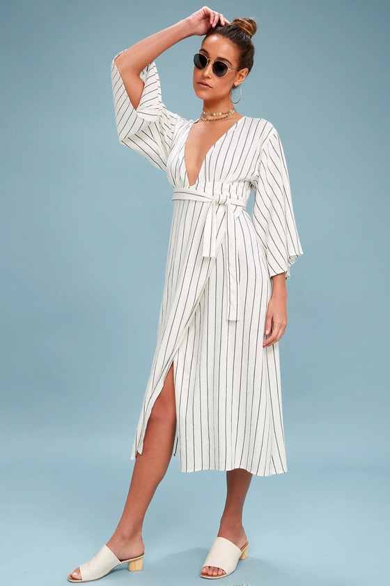 striped midi dress with sleeves