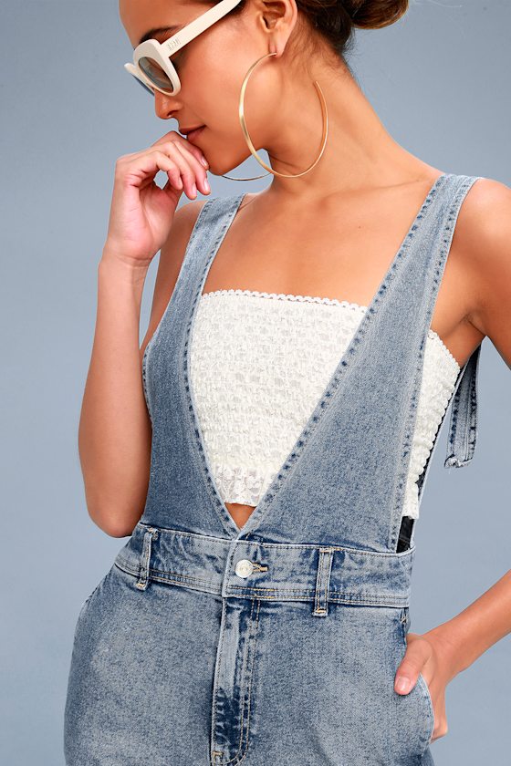 Free People ALine Light Wash Overalls Cropped Overalls