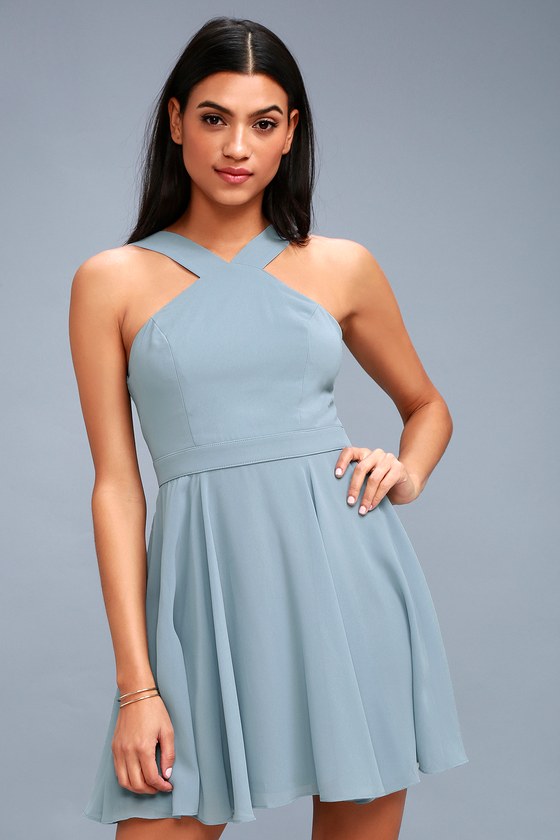 Lovely Light Blue Dress Halter Dress Blue Skater Dress Lovely Light Blue Dress Halter Dress Blue Skater Dress