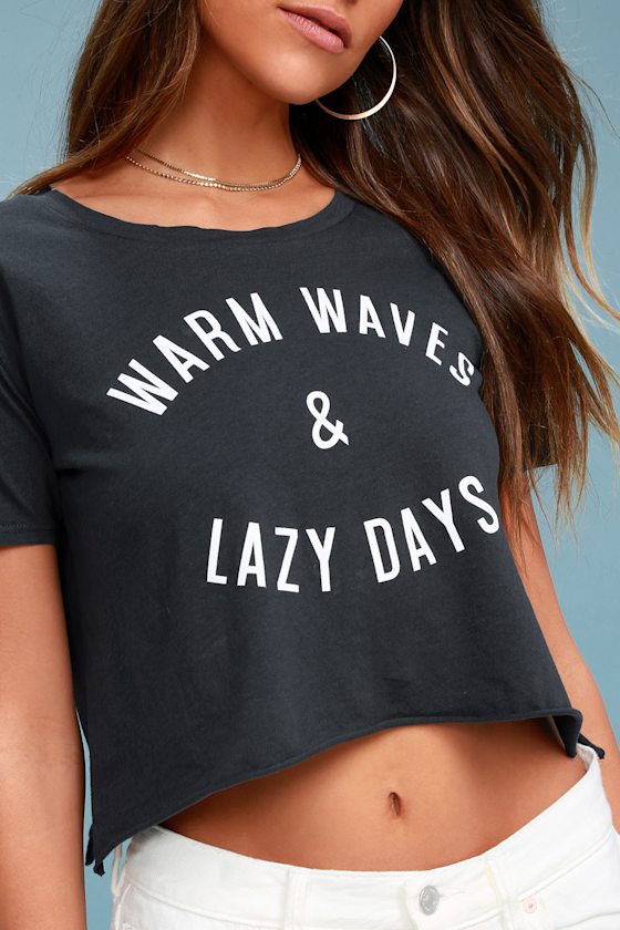 Billabong Warm Waves Navy Blue Cropped Tee Graphic Tee