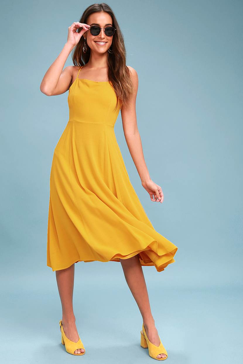Going Coastal Mustard Yellow Midi Dress