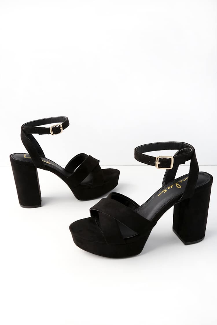 Selah Black Suede Ankle Strap Heels