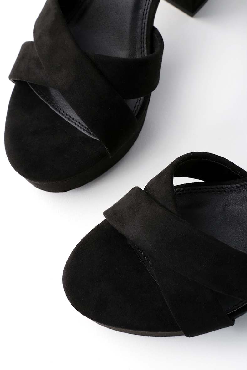Selah Black Suede Ankle Strap Heels