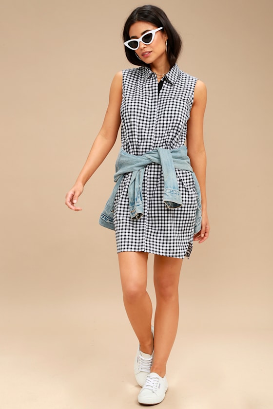 black and white gingham dress