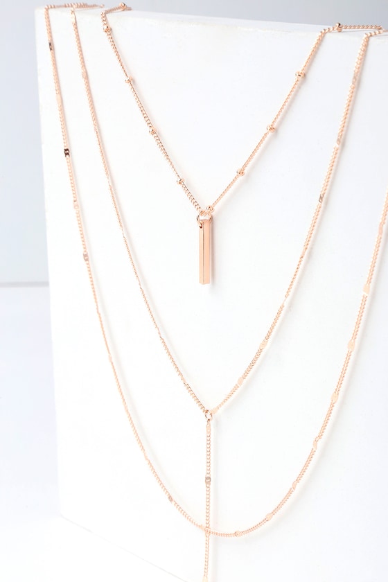 Lovely Rose Gold Necklace - Layered Necklace - Drop Necklace