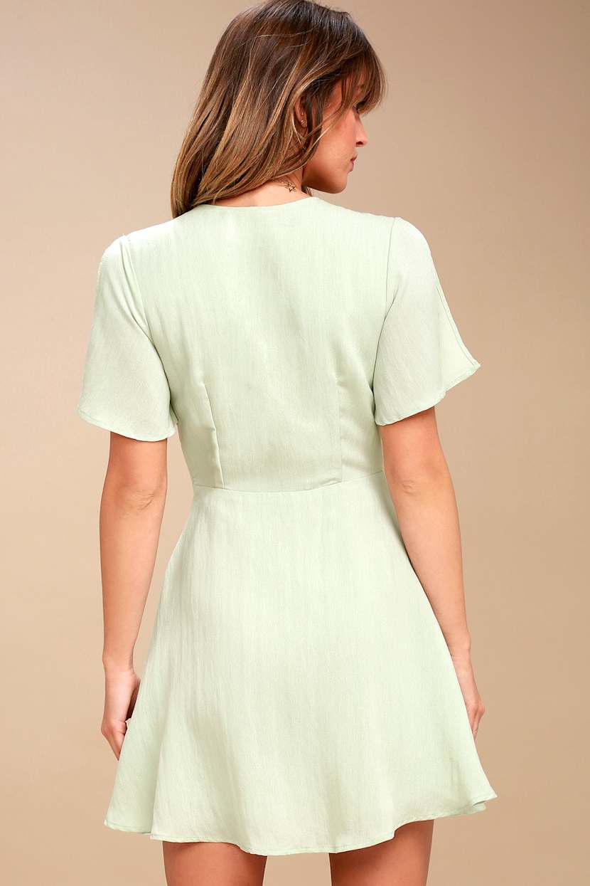 Cute Sage Green Dress - Skater Dress - Tie-Front Dress - Lulus