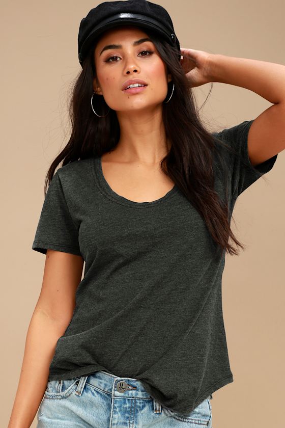 Z Supply Scoop-Neck Tee - Charcoal Grey Tee - Basic Tee - Lulus