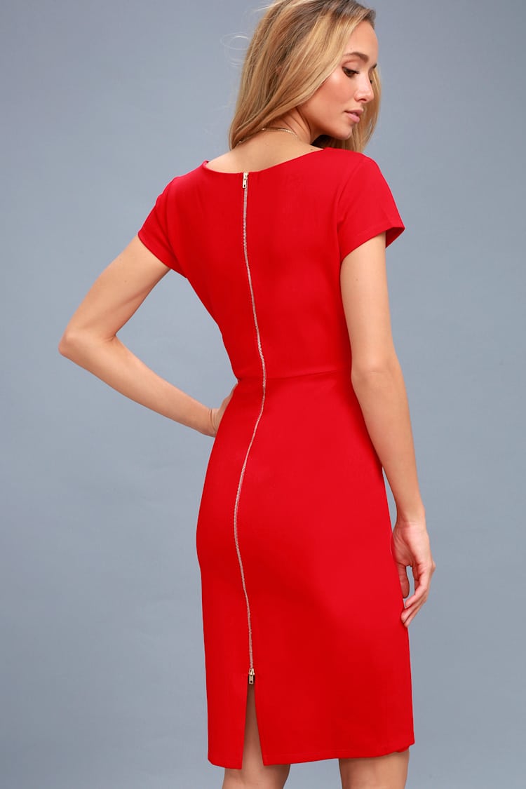 lulus red bodycon dress Samai Red Cap Sleeve Bodycon Midi Dress