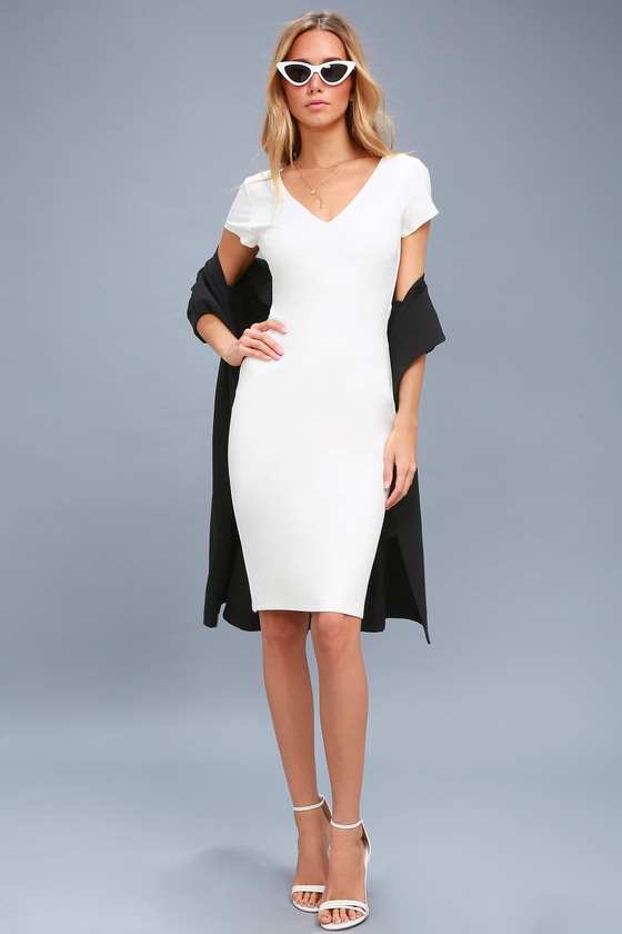 white business dress with sleeves