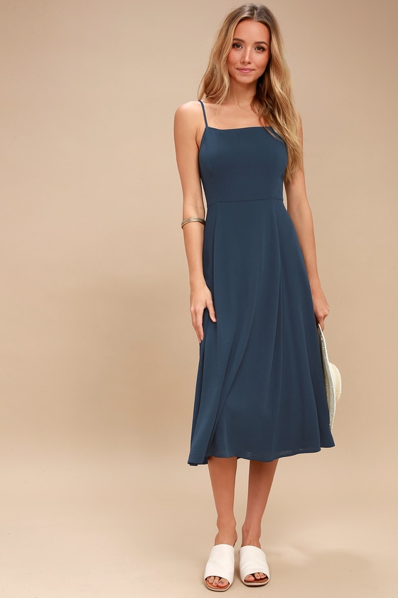 Navy Blue Midi Dress - Sleeveless Midi Dress - Blue Dress - Lulus