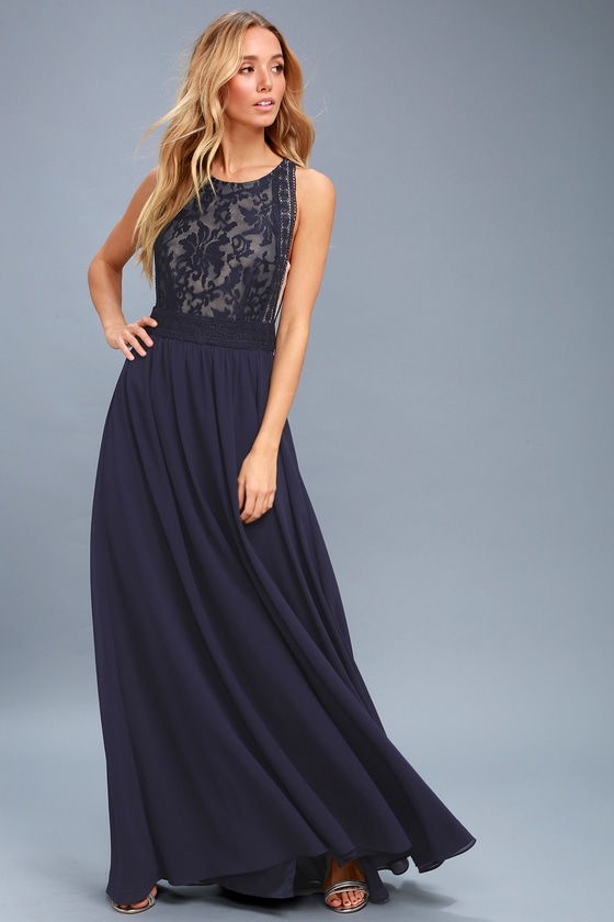 Lovely Navy Blue Dress - Lace Dress - Lace Maxi Dress - Lulus