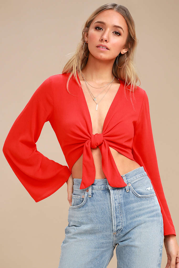 front tie top long sleeve