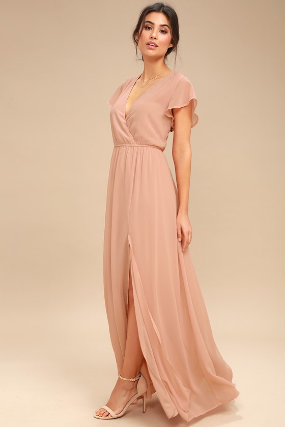 Elegant Blush Maxi Dress - Short Sleeve Maxi Dress