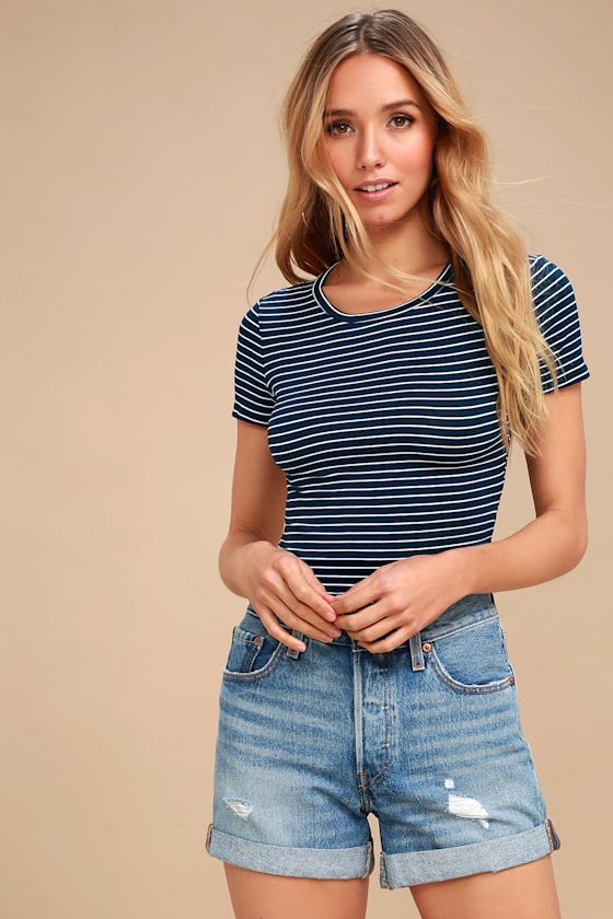 Cropped Shirt Navy Stripe