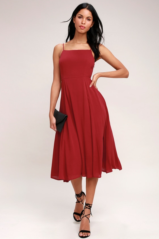 Wine Red Midi Dress - Sleeveless Midi Dress - Lulus