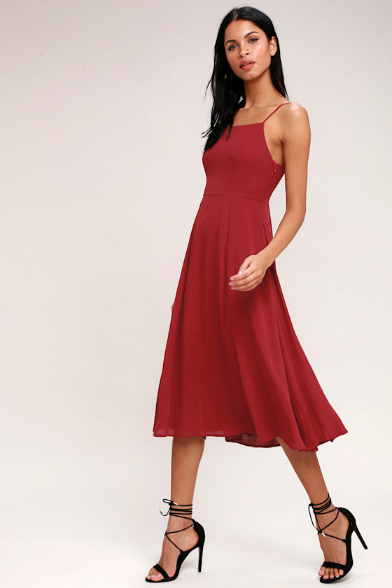 Going Coastal Berry Red Midi Dress 2